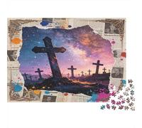 Cemetery Sunset Night Sky 1000 Piece Jigsaw Puzzle Paper for Adults Tranquil Evening Scene Focus Home Decor Relaxation 38x26cm/1000pcs