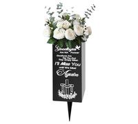 Cemetery Vase,Memorial Headstone Vase with Ground Spike,Metal Sympathy Cemetery Memory Sign,8x20cm Plant Flowers Holder for Grave Decorations