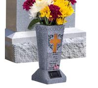 Cemetery Vase With Solar Light, Memorial Vases, Grave Vases With Spike For Fresh Or Artificial Flowers, Decorative Statue Vase With Solar Lamp For Cemetery