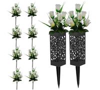 Cemetery Vases for Grave with Flowers 2 Sets Hollow Column Cemetery Flower Pots Detachable Fade-resistant Artificial Funeral Flowers for Outdoor