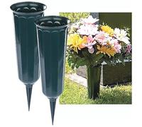 Cemetery Vases Set of 2 Plastic Spiked Memorial Grave Long Stake