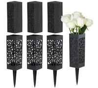 Cemetery Vases with Foam, Plastic Flower Holder with Spikes Gravestone Headstone Flower Vase for Artificial Flowers, Grave Cemetery Decoration (Set of 4, Black), Flowers not Included