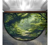 Cemfyzoch Half Round Doormat Non-Slip Washable Tree Green Forest Leaf Semi Circle Rug Soft Absorbent Half Moon Mat for Indoor Outdoor Entrance Kitchen Bathroom Sink Patio Welcome Fireplace Floor Rug