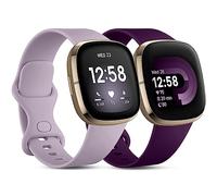 CeMiKa 2 Pack Bands Compatible with Fitbit Versa 4/Versa 3 Band/Fitbit Sense/Sense 2 Bracelet, Replacement Sport Wristband Compatible with Fitbit Versa 4/Versa 3/Sense, Large Lavender/Plum