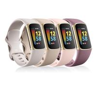 CeMiKa 4Pack Strap Compatible with Fitbit Charge 5/6, Soft Silicone Sport Bands, Breathable Waterproof Adjustable Wristband, Small/Large