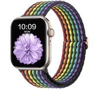 CeMiKa Braided Straps Compatible with Apple Watch Strap 40mm 41mm 42mm 38mm | Nylon Elastic Solo Loop Straps Sport Band for iWatch Series 12 11 10 9 8 7 6 5 4 SE SE3 Ultra 4 3 2 1, Women Men, Rainbow