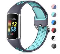 CeMiKa Sport Silicone Strap Compatible with Fitbit Charge 5/6, Waterproof Soft Adjustable Breathable Sport Bands, Small/Large
