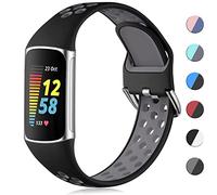 CeMiKa Sport Silicone Strap Compatible With Fitbit Charge 5/6, Waterproof Soft Adjustable Breathable Bands, Small Large
