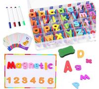 CEMIRK Magnetic Letters and Numbers for Children - Alphabet Magnets for Fridge with Magnetic Board, Colourful Magnet Letters for Kids Learning Spelling & Counting at Home or School