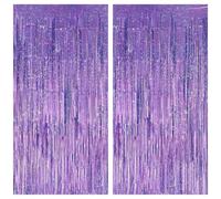 CEMIRK Purple Tinsel Curtains 2 Pack - 1m x 1.8m Foil Curtain Party Decorations, Glitter Fringe Door Tinsel Curtain for Birthday, Baby Shower, Hen Party, Graduation, Festival & Event Backdrop