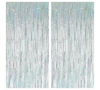 CEMIRK Silver Tinsel Curtains 2 Pack - 1m x 1.8m Foil Curtain Party Decorations, Glitter Fringe Door Tinsel Curtain for Birthday, Baby Shower, Hen Party, Graduation, Festival & Event Backdrop