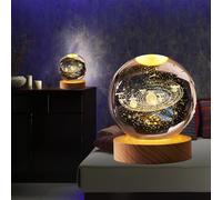 Cemssitu Calming Stellar Spheres, 3D Galaxy Crystal Ball Night Light, with Wooden Base, Room Decor Sphere Lamps for Space Lovers (Solar System,Dia - 2.36 inch)