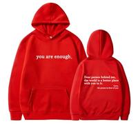Cemssitu Dear Person Behind Me Hoodie, Sweatshirt for Women - You Are Enough (Red, M)