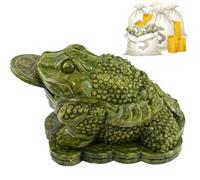 Cemssitu Jade Frog with Coin in Mouth, Money Frog Feng Shui with Coin Jade, Jade Money Frog Three Legged Wealth Frog or Money Toad Statue, Feng Shui Decor Attract Wealth and Good Luck
