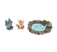 CEMTUKLBP Fairy Garden Miniature Fish Pond Kit, Hand Painted Sunproof Coating, 3PCS Lovely Fairies Dragon Pond Figurine, Create Fairy Garden with Rich Details for Indoor Outdoor D