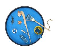 CEMTUKLBP Sand Table Decoration Ocean Beach Micro Landscape, DIY Crafts Accessories, Round Tray with Mini Boat Shovel Starfish, Desktop Zen Decor for Office Home Relaxation