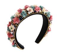 CENAPOG Baroque Crystal Rhinestone Headbands Flower Padded Hairbands for Women Girls Pearl Colorful Bead Embellished Headbands Bejewelled Wide Velvet Hair Hoop for Wedding Bridal Parties (flower)
