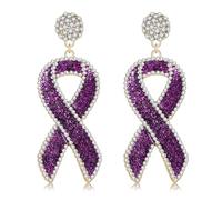 CENAPOG Cancer Awareness Ribbon Earrings for Women Glitter Rhinestone Ribbon Drop Dangle Earrings Cancer Awareness Survivor Support Jewelry Accessories Gifts, Zinc, No Gemstone