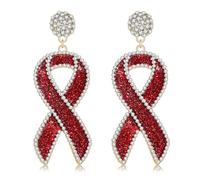 CENAPOG Cancer Awareness Ribbon Earrings for Women Glitter Rhinestone Ribbon Drop Dangle Earrings Cancer Awareness Survivor Support Jewelry Accessories Gifts, Zinc, No Gemstone