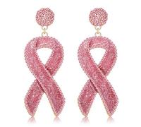CENAPOG Cancer Awareness Ribbon Earrings for Women Glitter Rhinestone Ribbon Drop Dangle Earrings Cancer Awareness Survivor Support Jewelry Accessories Gifts, Zinc, No Gemstone