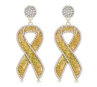 CENAPOG Cancer Awareness Ribbon Earrings for Women Glitter Rhinestone Ribbon Drop Dangle Earrings Cancer Awareness Survivor Support Jewelry Accessories Gifts, Zinc, No Gemstone