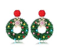 CENAPOG Christmas Wreath Earrings Christmas Jingle Bells Snowflake Tinsel Wreath Dangle Earrings for Women Christmas Ornament Jewelry Accessories Gifts Wreath Snowflake