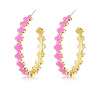 CENAPOG Clover Hoop Earrings for Women Gold Plated Dainty Pink Black Four Leaf Clover Open Huggies Hoops Earrings Lucky Clover Jewelry Accessories Best Lucky Gifts for Her, Zinc, No Gemstone