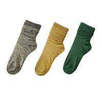 CENAST 2 Pairs Women's Novelty Glitter Ankle Socks Casual Ladies Bright Retro Sox Piles Sock, 3 Pairs, One size