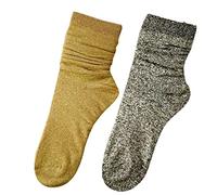 CENAST 2023 Women's Novelty Socks 2 Pairs Cotton Glitter Bright Sock Size 7-9, Gold Silver Gray, One Size