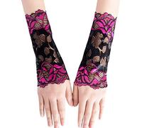 CENAST Fingerless Gloves Women Lace Wrist Cuffs Fake Sleeves Costume Accessory For Wedding Halloween Party, #1 Rose Red, One Size