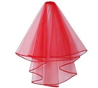 CENAST Women's Short Wedding Veils with Comb 3 Tier Halloween Tulle Bridal Veil, Red-2tier, One Size