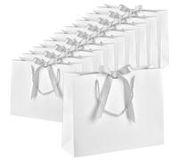 CENBEN 10PCS White G ift Bags with Silver Bow Ribbon, Present Bags Paper Bags with Ribbons for Birthday,Weddings,Party Celebration,Baby Showers 32x25x11cm