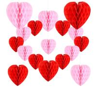 CENBEN 17 Pcs Red and Pink Heart Shaped Tissue Paper Honeycomb Balls, Paper Honeycomb Decorations for Valentine's Day Decorations Anniversary Wedding Engagement Proposal Party