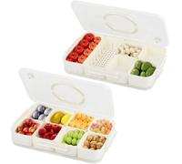 CENBEN 2 Pack Divided Serving Tray with Lid and Handle, Portable Leakproof Divided Snack Box Container with 6/8 Removable Compartments for Fruit, Candy, Nuts Party, Travel, Picnic