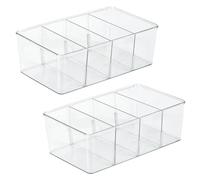 CENBEN 2 Pack Food Storage Organizer Bins, Plastic Pantry Organizers and Storage Bins with 3 Removable Dividers, Packet Organizer Pantry for Packets, Snacks, Pouches, Spice Packets