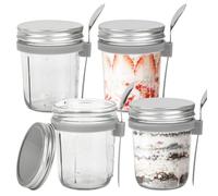 CENBEN 2Pack 350ml Overnight Oats Jars with Lids and Spoon,12oz Airtight Breakfast Jars with Measurement Marks, Gass Breakfast Pots Jar Yogurt Cup Jar for Chia Pudding Canned Fruit Milk Cereal