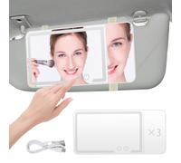 CENBEN 3x Car Vanity Mirror with LED Lights, Touch Control Car Cosmetic Mirror with 3 Adjustable Light Modes, Sun Visor Panel Mirrors with Cable for Women