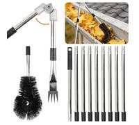CENBEN 4M Telescopic Roof Gutter Cleaning Tools Kit, 13.12Ft Adjustable Gutter Cleaning Brush with Rake and 10 Extendable Poles, Roof Cleaning Equipment for Removing Leaves Debris Window Spider Web