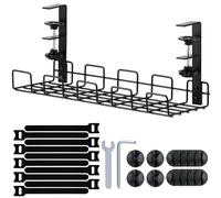 CENBEN Surface Mounted Cable Trays, Under Desk Cable Management Tray No Drill, Metal Wire Management Tray Basket Mesh Wire Organizer for Office Home Standing Desk Cables and Power Strips, Black