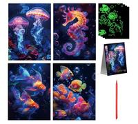 CENCERY 5Pcs Ocean World Glow in The Dark Scratch Art Cards, Sea Animals Scratch Art for All Ages, Party Bag Fillers, Creative Birthday