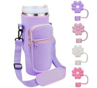 CENCERY Water Bottle Carrier Bag Bottle Bag for Stanley Cup 40oz Stanley Cup Holder with Strap Stanley Cup with 4Pcs Silicone Straw Cover Accessories for Stanley Cup for Walking, Travel (Purple)