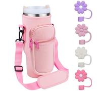 CENCERY Water Bottle Carrier Bag Bottle Bag for Stanley Cup 40oz Stanley Cup Holder with Strap Stanley Cup with 4Pcs Silicone Straw Cover Accessories for Stanley Cup for Travel, Walking(Pink)