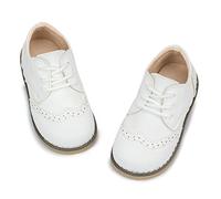 CENCIRILY Toddler Boys Girls Oxford Shoes Lace-Up Non-Slip Texture Sole Loafer Flats Little Kid Classic School Uniform Shoe White
