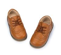 CENCIRILY Toddler Boys Girls Oxford Shoes Lace-Up Non-Slip Texture Sole Loafer Flats Little Kid Classic School Uniform Shoe Brown