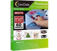 CenDale DTF Transfer Film 11"x17" - 60 Sheets Double-Sided Matte DTF Film for Sublimation Hack on Cotton, Direct to Film Printing on Dark and Light T-Shirts Textile, Hot & Cold Peel DTF Paper