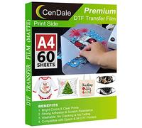 CenDale DTF Transfer Film - A4(8.3" x 11.7") 60 Sheets Double-Sided Matte Clear PreTreat Sheets- PET Film Sheets DTF for DIY Direct Print on T-Shirts Textile
