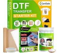 CenDale DTF Transfer Film and Powder Kit - 30 Sheets A4 PET Film and 10oz White Digital Hot Melt Adhesive for Any Fabrics and Colors, DTF Starter Kit for DTF&Sublimation Printer, DTF Sublimation Hack