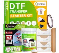 CenDale DTF Transfer Film Powder Kit - 30 Sheets A3 DTF Film for Sublimation, 14oz White Medium DTF Powder, DTF Starter Kit for DTF/Sublimation Printer, Hot & Cold Peel DTF Paper for All Color Fabrics