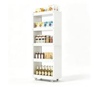 cendbirut 3-5 Tier Rolling Kitchen Pantry Organizer, Slim Storage Cart with Wheels, Rolling Spice Rack, Narrow Mobile Shelf Organizer for Small Spaces, Bakers, Dining Room,White,5Tier 18×6×52in