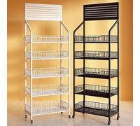 cendbirut 5 Tier Retail Display Rack, Free-Standing Retail Display Shelves Snack Organizer Stand Candy Potato Chip Metal Display Shelf Cart for Supermarket and Home Kitchen,White,5 Tier